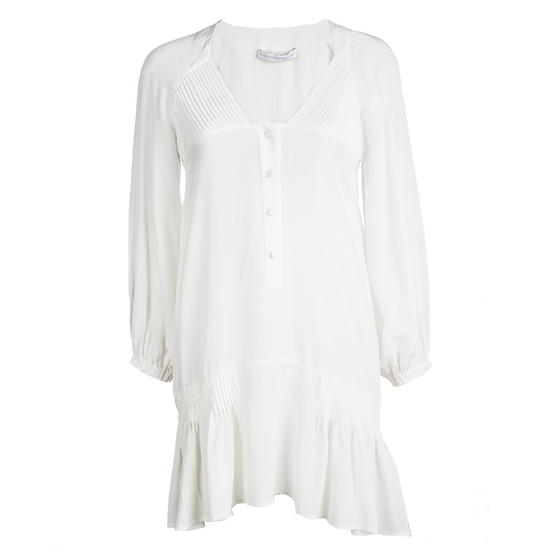 

Ermanno Scervino Off White Silk Pintucked Detail Long Sleeve Tunic