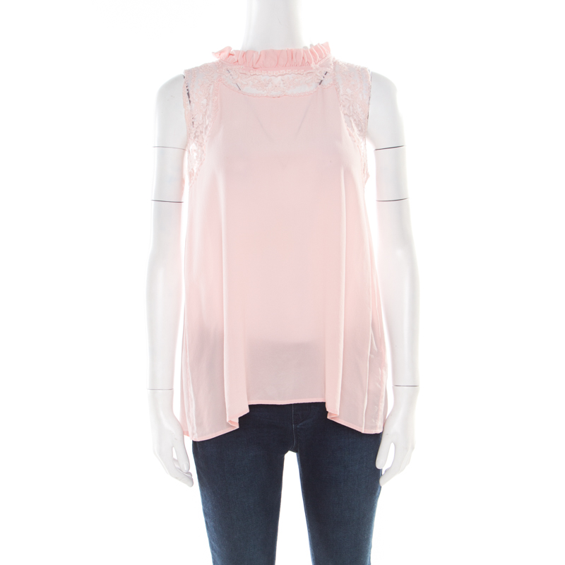 

Ermanno Scervino Pink Sorbet Silk Floral Lace Trim Sleeveless Top