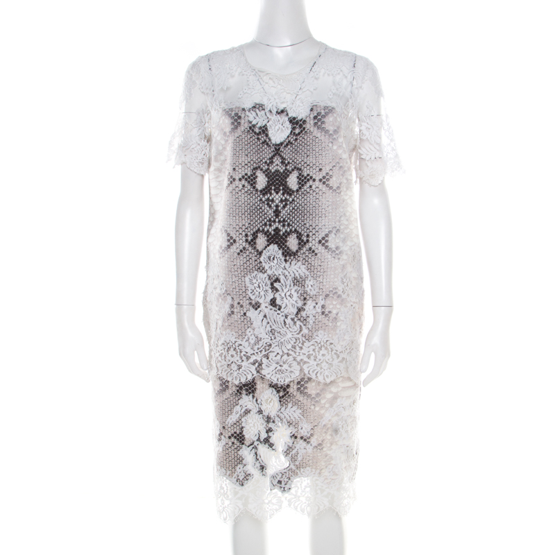 Image of Ermanno Scervino Python Printed Jersey Lace Trim Top and Skirt Set M/L