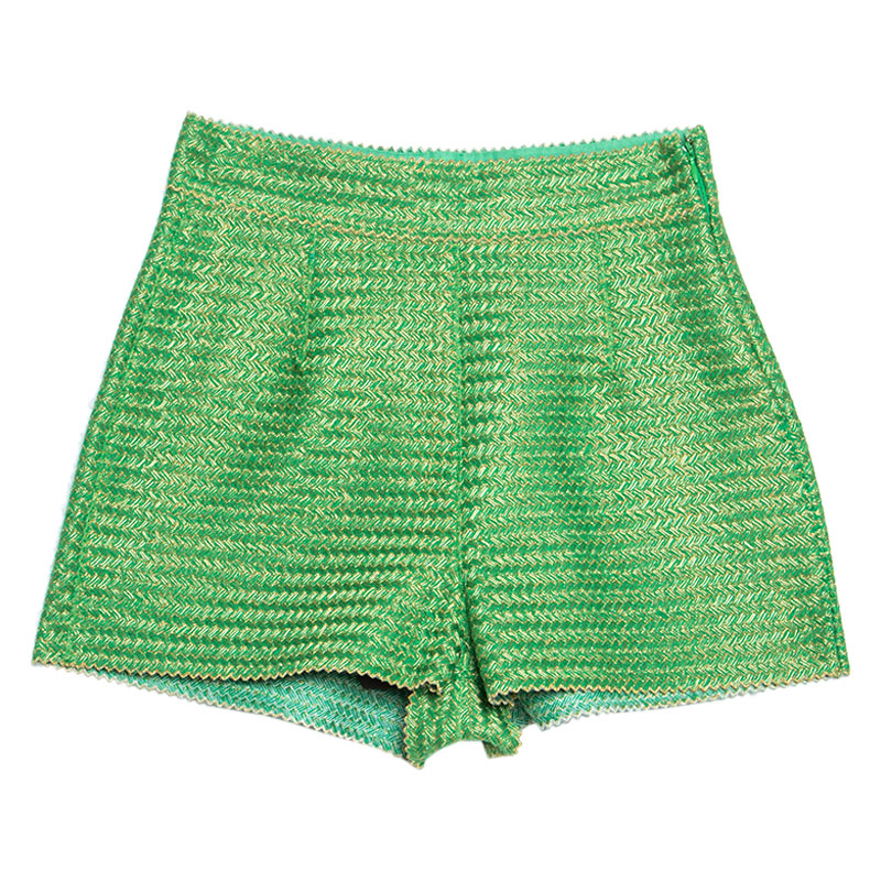 Image of Ermano Scervino Green and Gold Chevron Knit Woven Shorts S