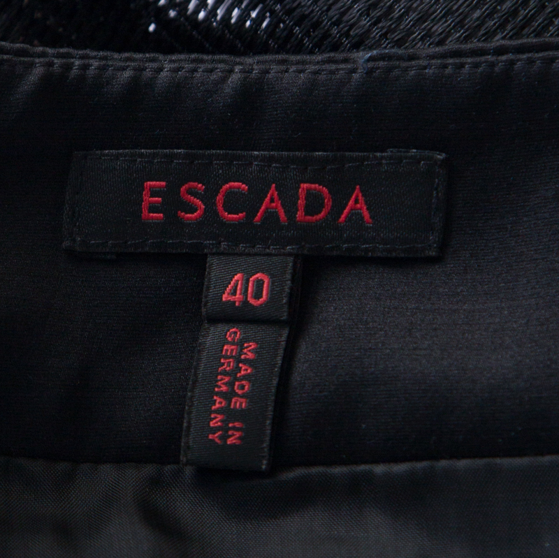 Escada Metallic Black Satin Trim Tailored Skirt L