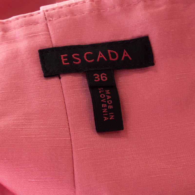 Escada Pink Slub Linen And Silk Logo Belt Detail High Waist Skirt M