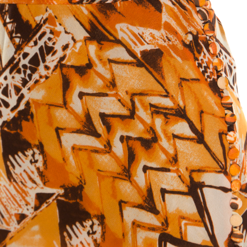 Escada Orange Abstract Print Silk Georgette A Line Skirt L