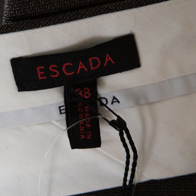 Escada Brown Wool And Silk Jacquard High Waist Wide Leg Trousers M