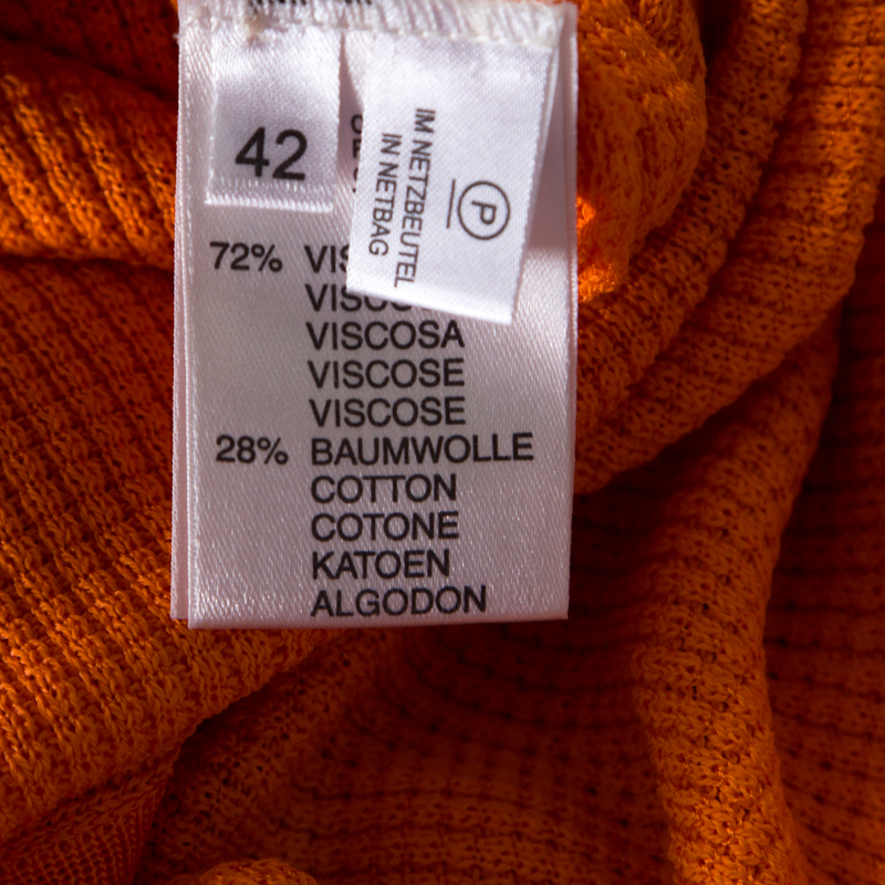 Escada Orange Rib Knit Crochet Trim Button Front Cardigan L