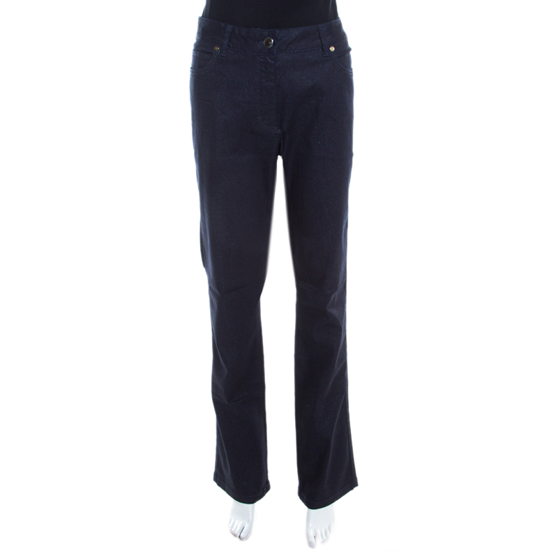 Image of Escada Indigo Lurex Insert Denim Straight Leg Jeans XL