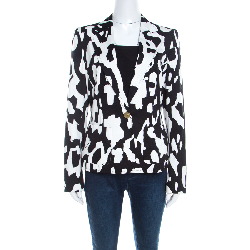 Escada Monochrome Abstract Printed Cotton Bariska Blazer M