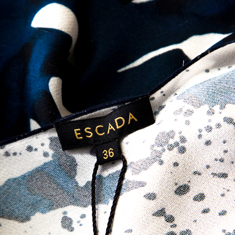 Escada Blue Fantasy Print Silk Asymmetric Hem Oversized Nurdan Tunic M