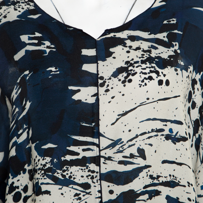 Escada Blue Fantasy Print Silk Asymmetric Hem Oversized Nurdan Tunic M