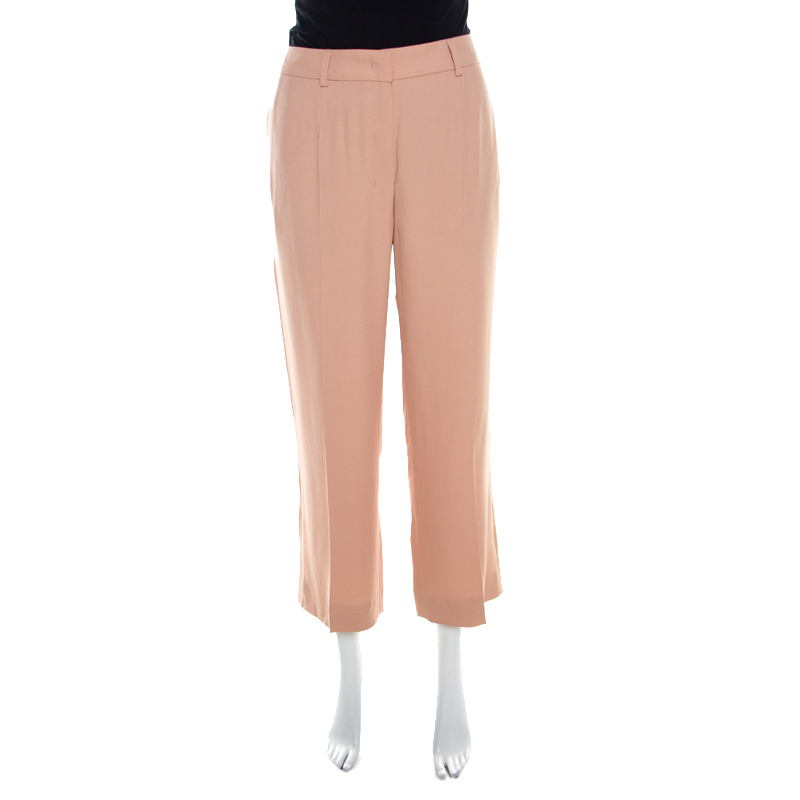 Escada Desert Rose Pink Crepe Tailored Torill Straight Trousers M