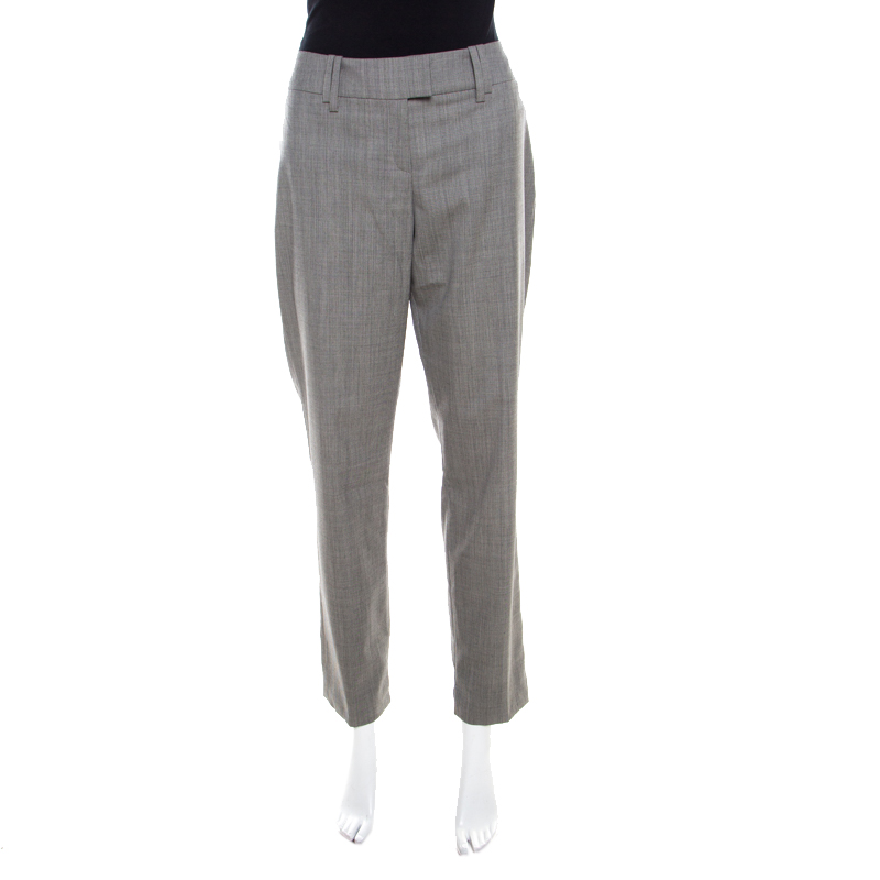 

Escada Grey Stretch Wool Slit Detail Tapered Trousers