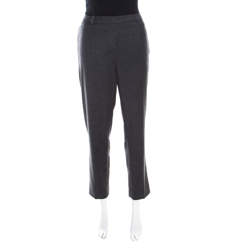 Escada anthracite grey wool and cashmere tapered tellis trousers m