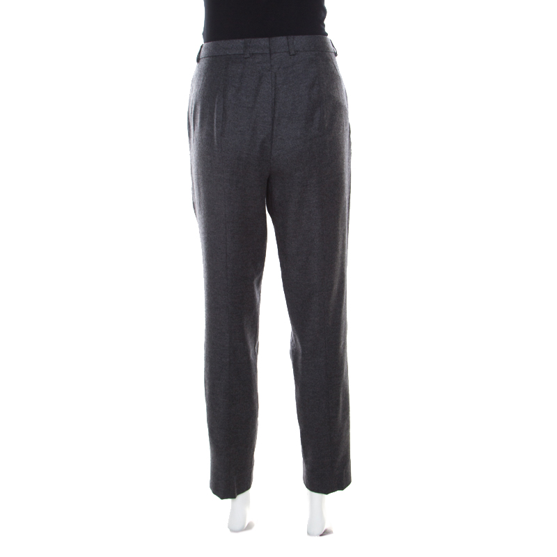Escada Anthracite Grey Wool And Cashmere Tapered Tellis Trousers M