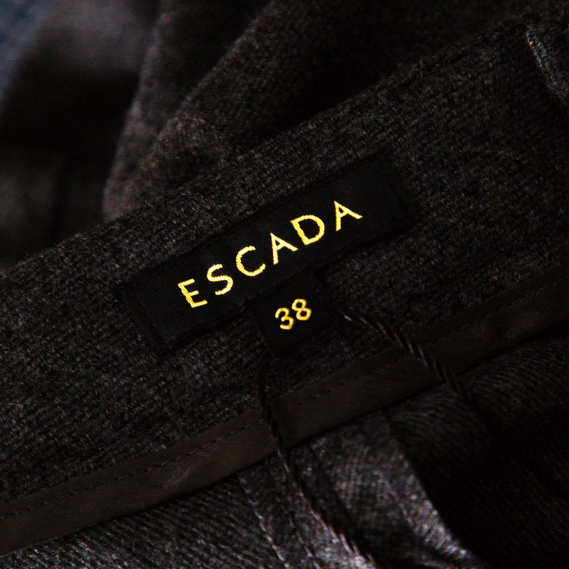 Escada Anthracite Grey Wool And Cashmere Tapered Tellis Trousers M