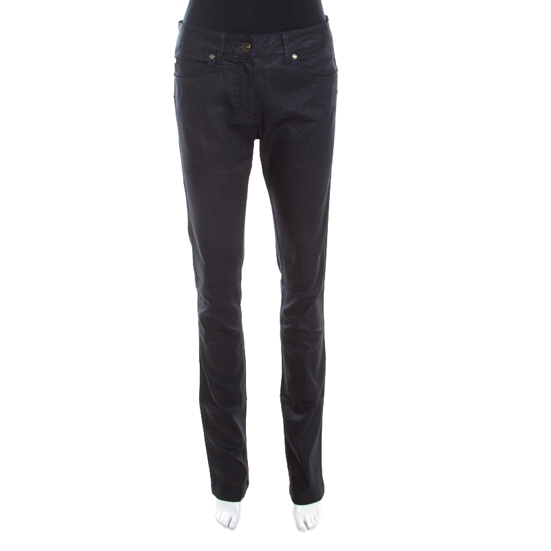 Image of Escada Black Glitter Denim High Rise Straight Leg Jeans XL