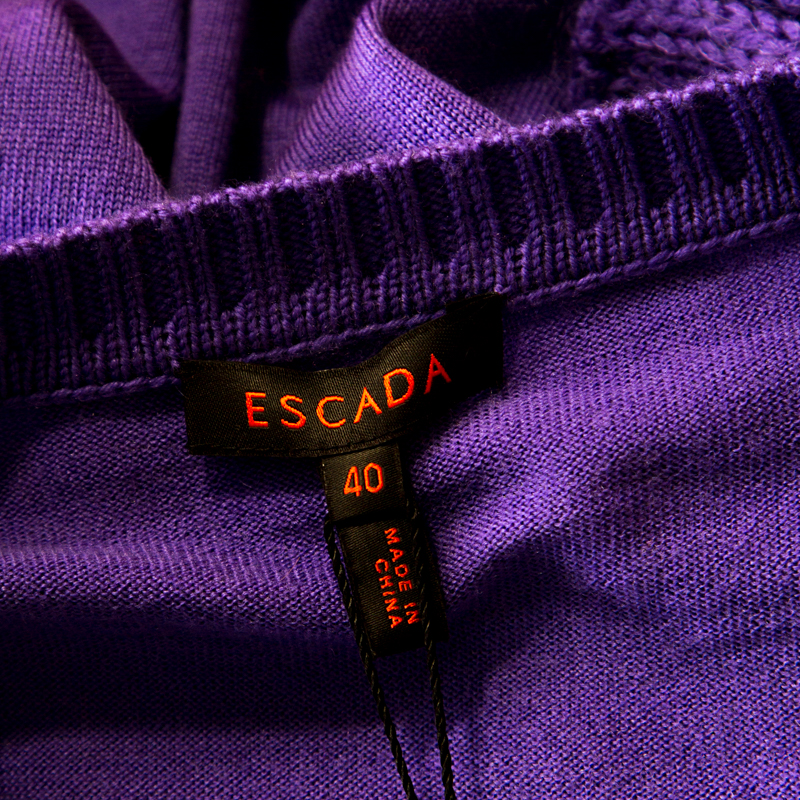 Escada Purple Mohair Wool Ruffle Tiered Detail Button Front Cardigan L