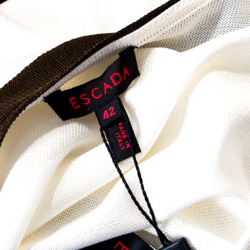 Escada Cream Knit Contrast Tie Up Trim Sleeveless Top L