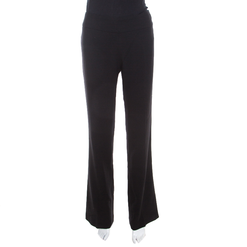 Image of Escada Black Stretch Wool Crepe High Waist Straight Leg Trousers M