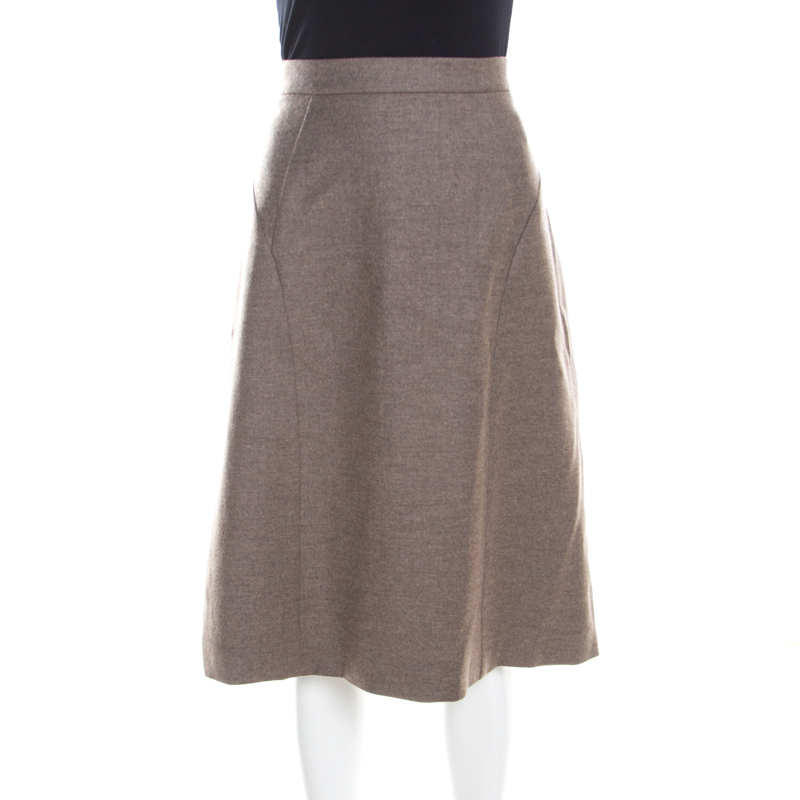 Escada pine brown wool tailored rubla a line skirt l