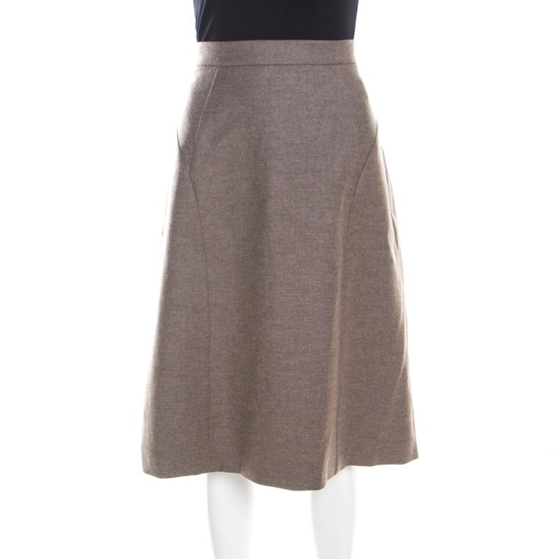 Escada Pine Brown Wool Tailored Rubla A Line Skirt L