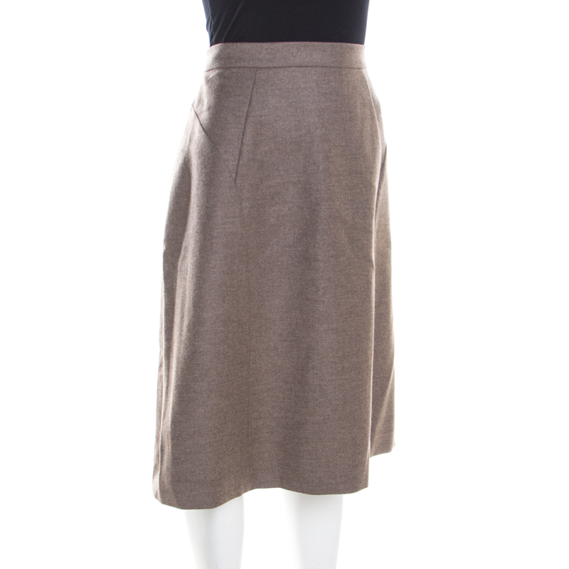 Escada Pine Brown Wool Tailored Rubla A Line Skirt L