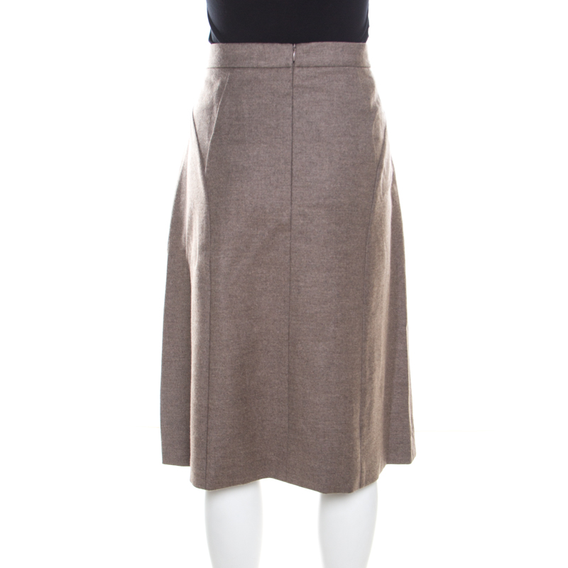 Escada Pine Brown Wool Tailored Rubla A Line Skirt L