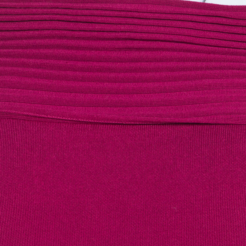 Escada Magenta Pink Rib Knit Off Shoulder Sleeveless Top M