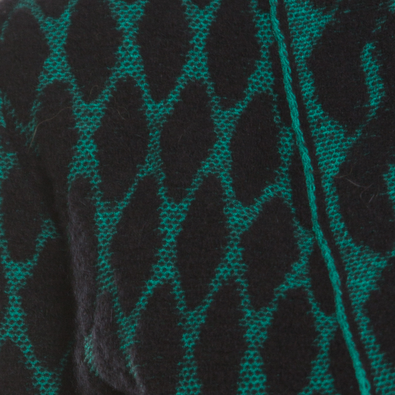 Escada Black And Green Jacquard Knit Open Front Sayakah Cardigan S