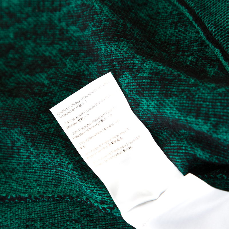 Escada Black And Green Jacquard Knit Open Front Sayakah Cardigan S
