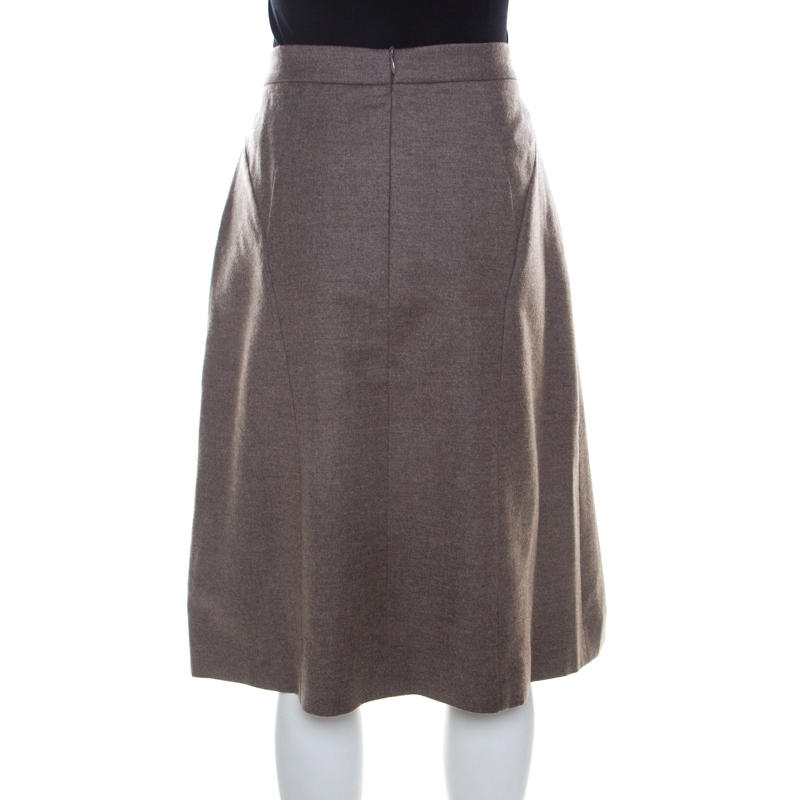 Escada Pine Brown Wool Tailored Rubla A Line Skirt M