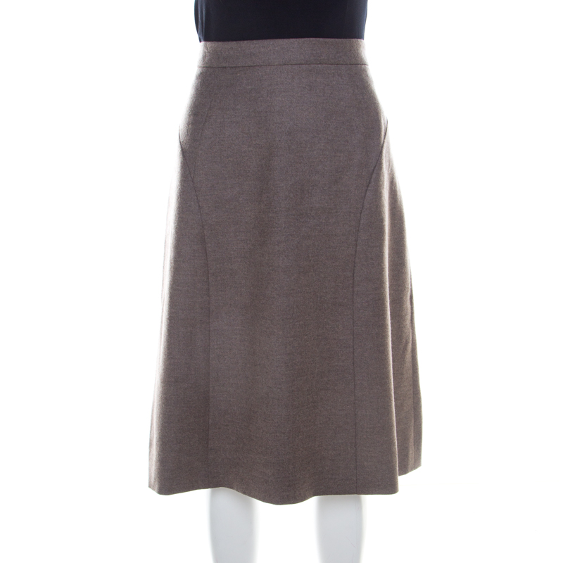 Escada pine brown wool tailored rubla a line skirt m