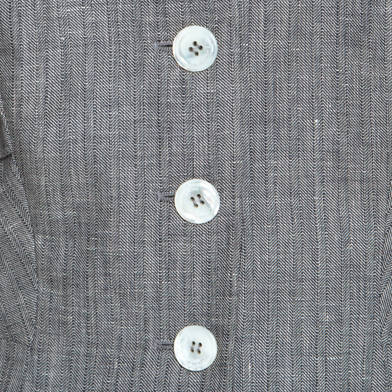 Escada Grey Linen And Wool Pleat Detail Tailored Blazer L