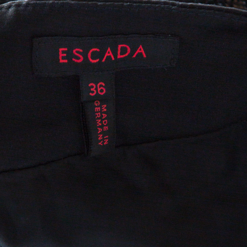 Escada Metallic Black Satin Trim Tailored Skirt M