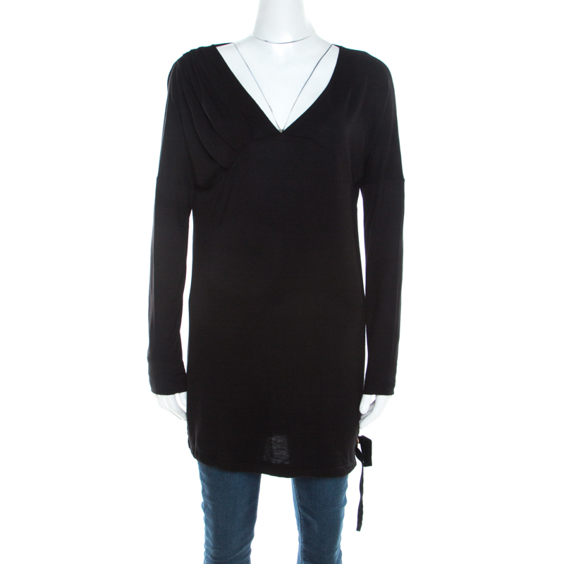 Image of Escada Black Stretch Knit Plunge Neck Empire Erdem Top S
