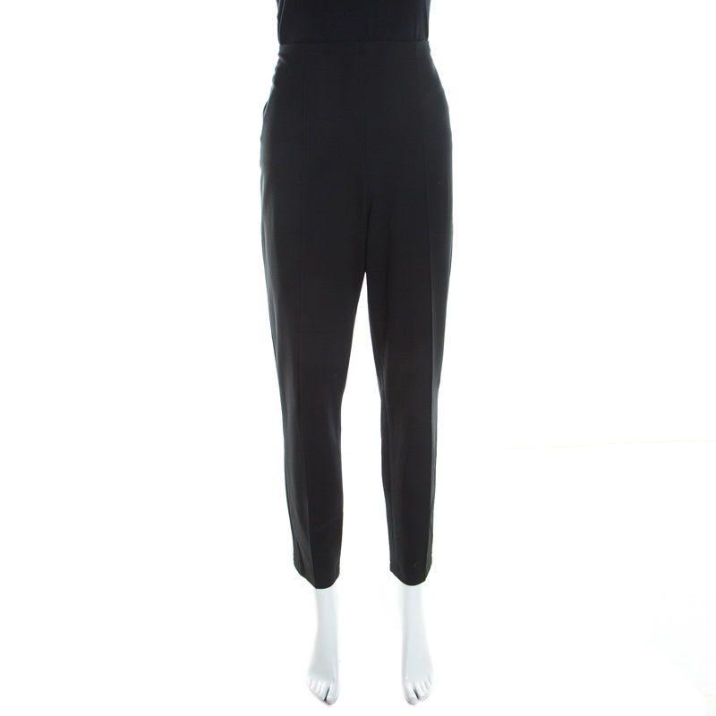 Image of Escada Black Crepe Pintuck Detail Tapered Tonisa Trousers XL