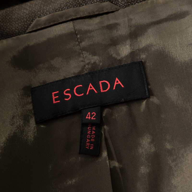 Escada Olive Green Textured Wool And Silk Two Button Blazer L