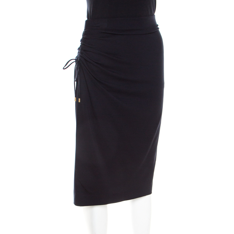 

Escada Navy Blue Jersey Ruched Side Detail Skirt