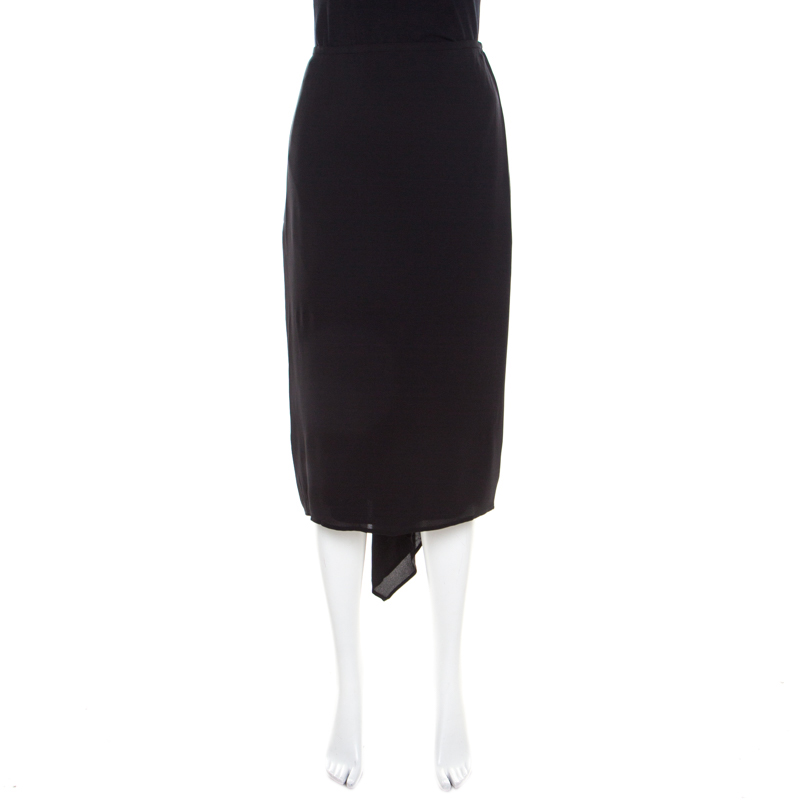 Image of Escada Black Silk Ruched Back Asymmetric Pencil Skirt M