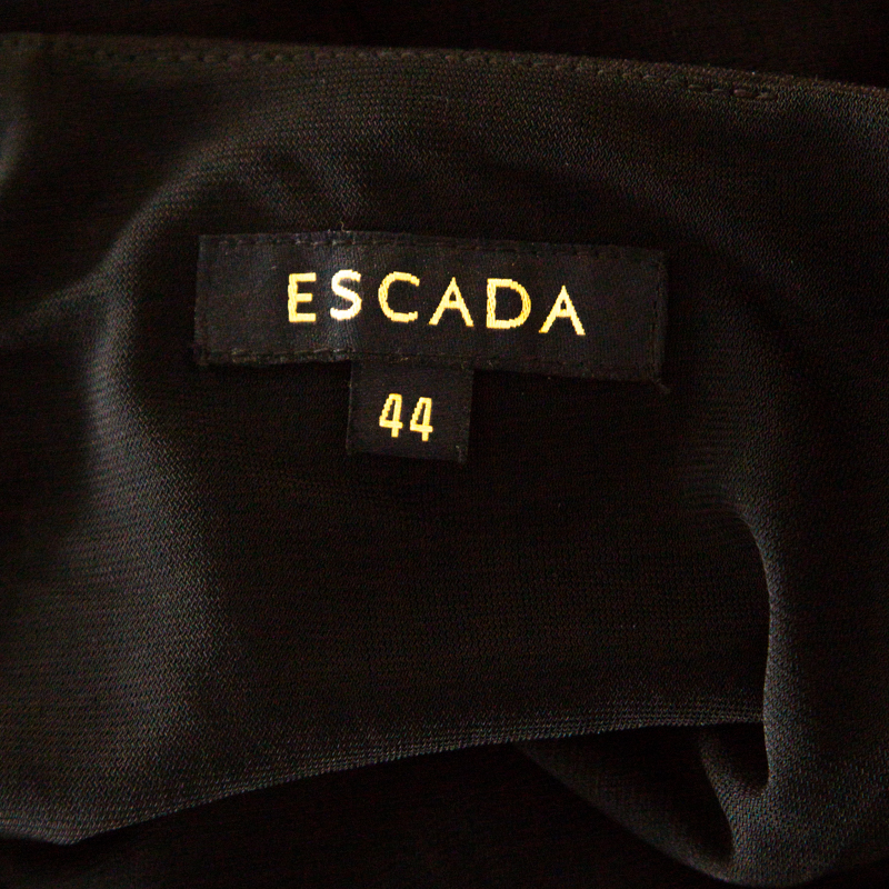 Escada Black Stretch Knit Draped Pleat Front Runia Pencil Skirt XL