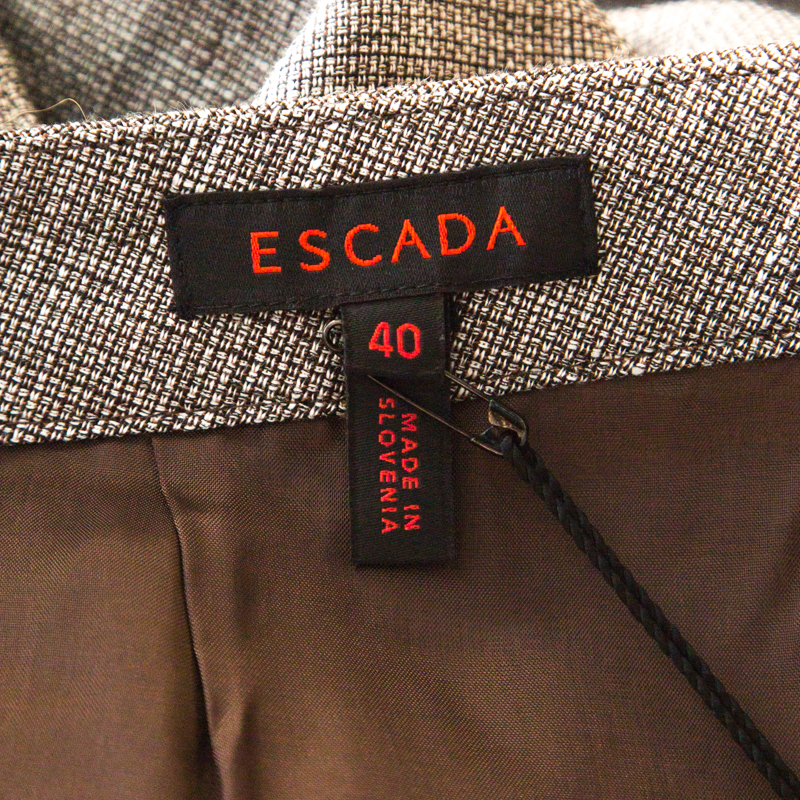 Escada Brown Basketweave Linen And Wool Wide Leg Hose Trousers XL