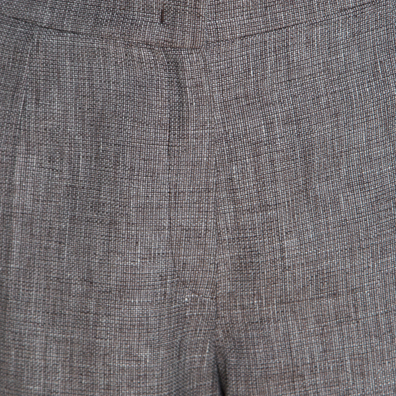 Escada Brown Basketweave Linen And Wool Wide Leg Hose Trousers XL