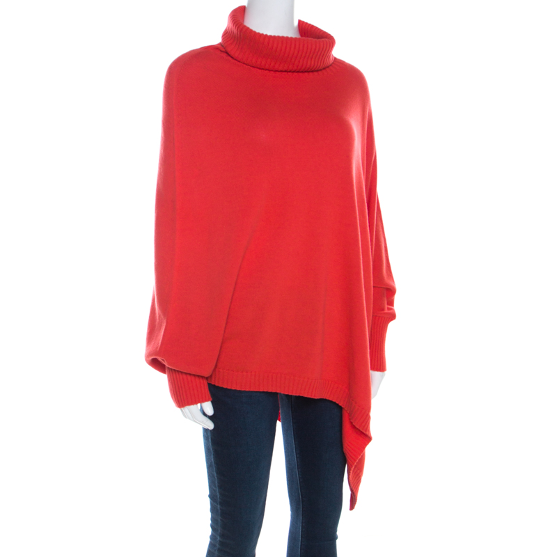 Escada Medium Orange Cashmere Wool Asymmetric Sleeve Oversized Turtleneck Sweater M