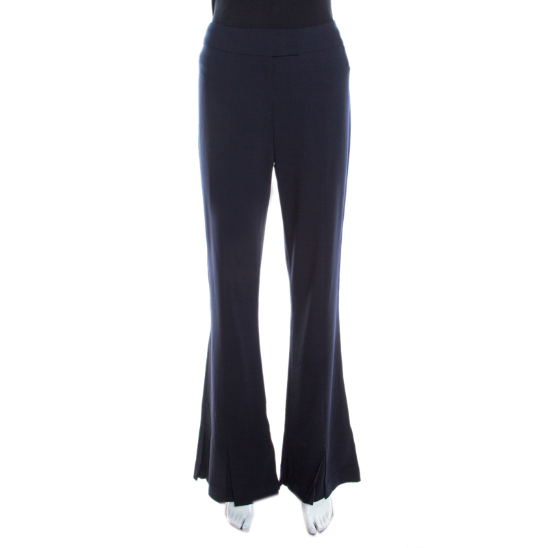 Image of Escada Navy Blue Stretch Wool Crepe High Waist Peplum Hem Pants M