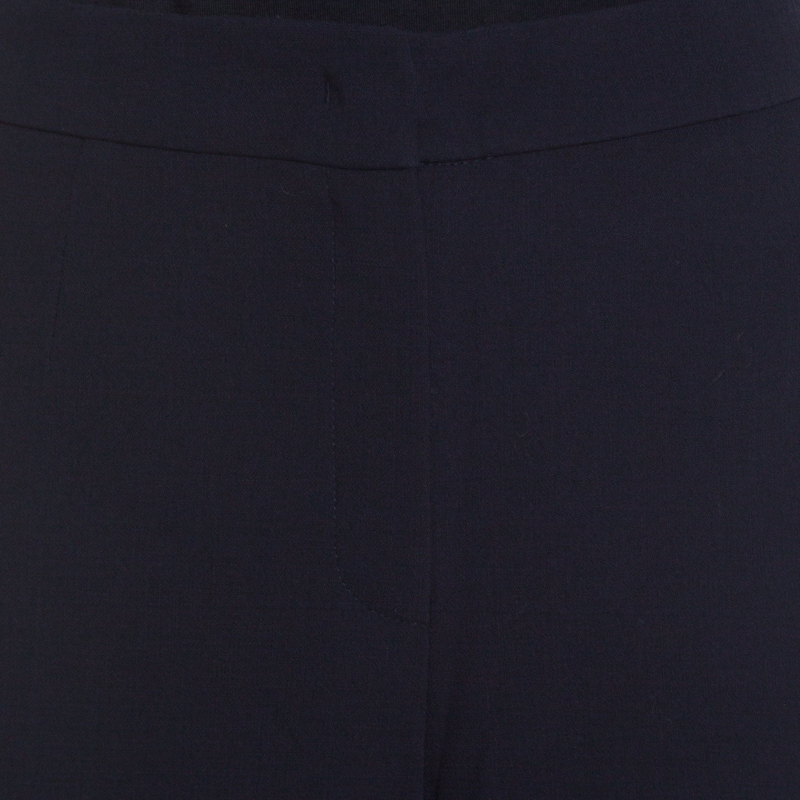 Escada Navy Blue Stretch Wool Crepe High Waist Cropped Tsava Trousers M