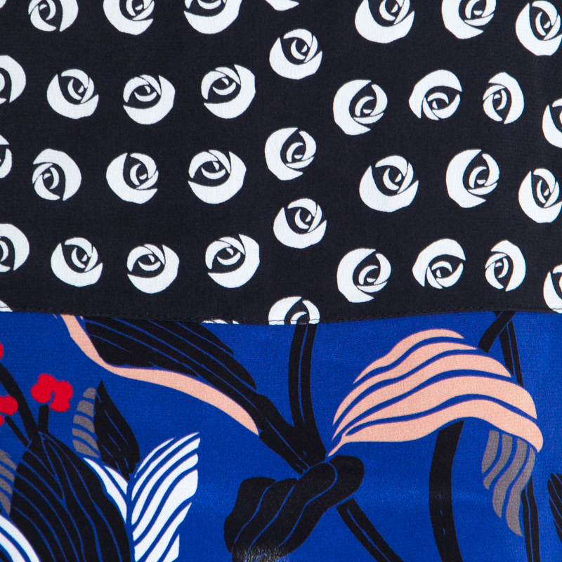 Escada Black Rose Motif Print Silk Contrast Panel Narayanin Tunic Blouse M