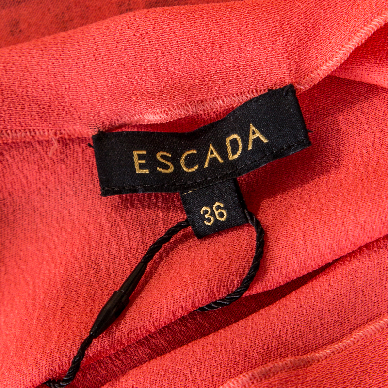 Escada Coral Orange Silk Embellished Cowl Neck Sleeveless Neslisah Top M