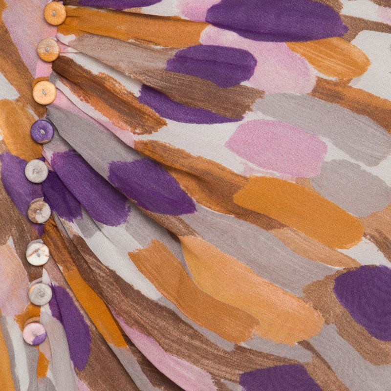 Escada Multicolor Brushstroke Print Silk Ruched Front Flared Skirt M