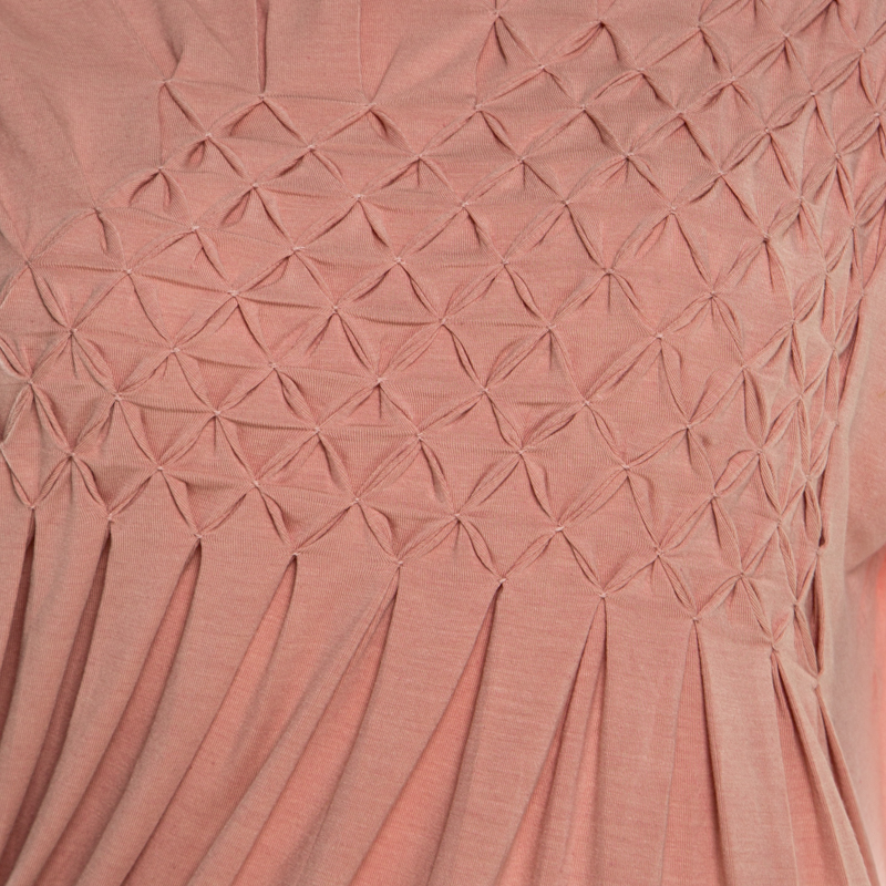 Escada Bellini Pink Diamond Pattern Pleated Jersey Cap Sleeve Estrelle Top M
