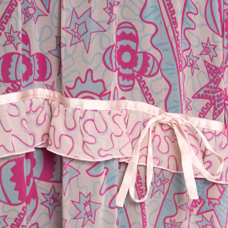Escada Pink Abstract Print Crepe Silk Bead Embellished Kleid Maxi Dress M