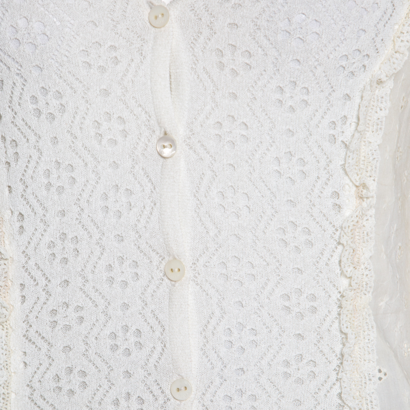Escada Off White Multi Lace Paneled Long Sleeve Cardigan M